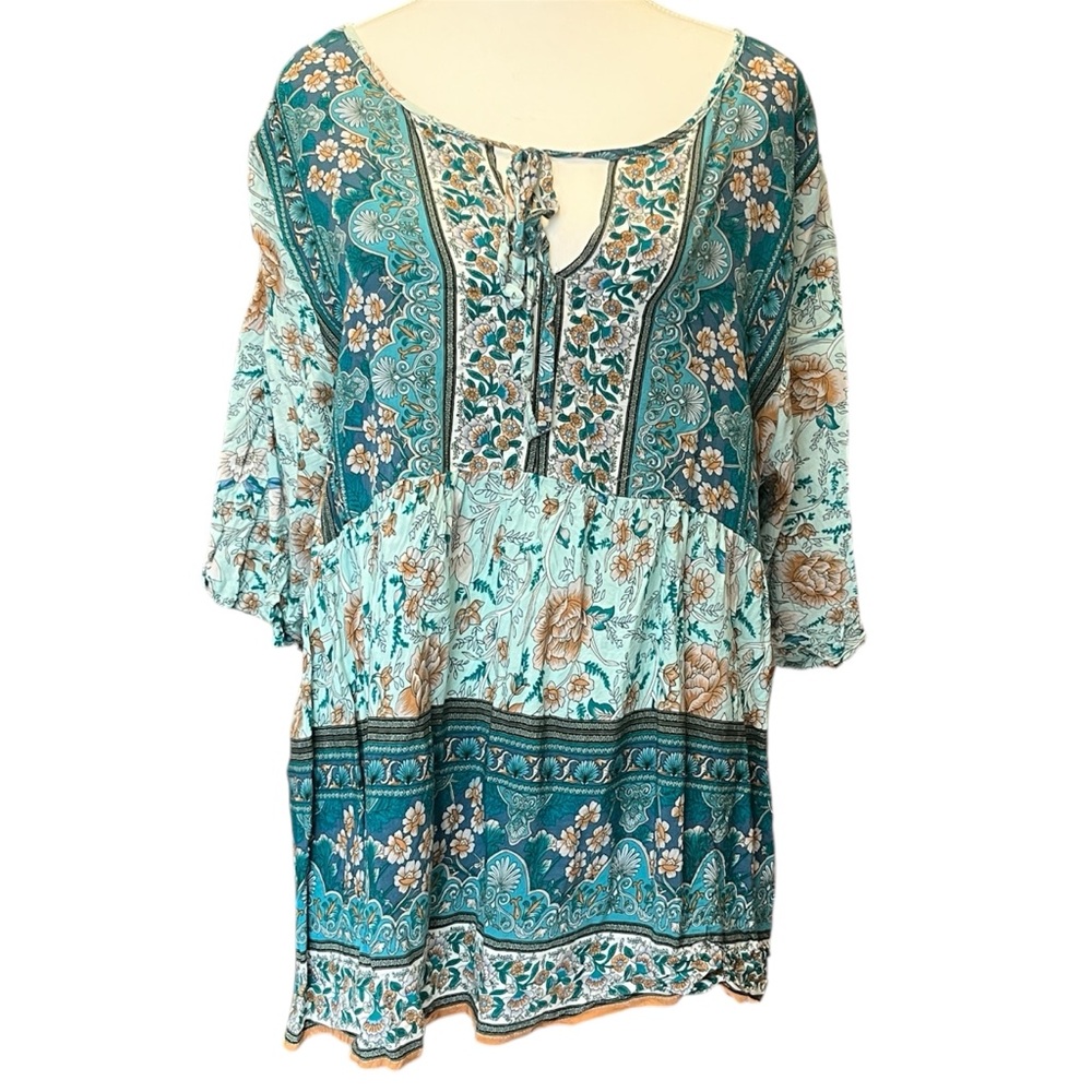 Boho Floral Teal  Top